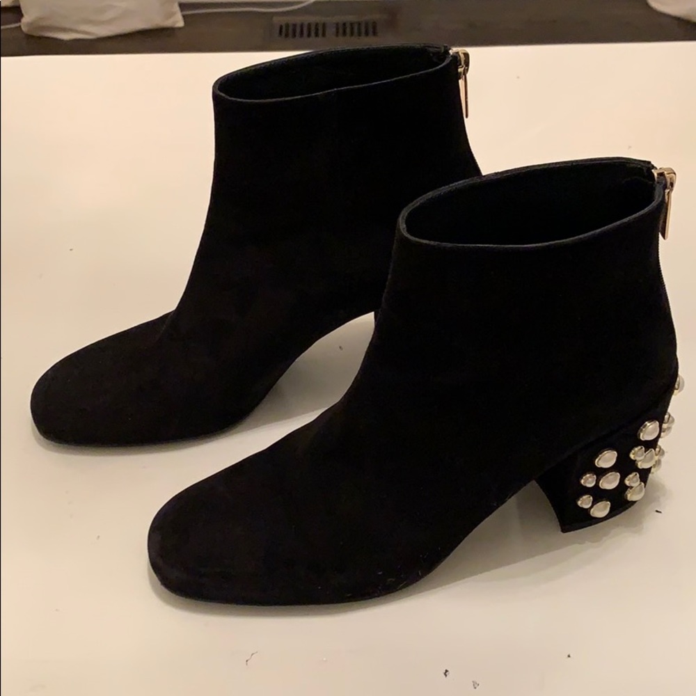 Black Suede Stuart Weitzman boot w Pearl Heels